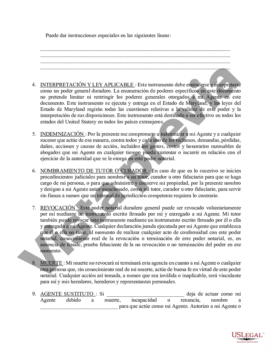 Preview Poder general duradero para la propiedad y las finanzas o efectivo financiero en caso de incapacidad