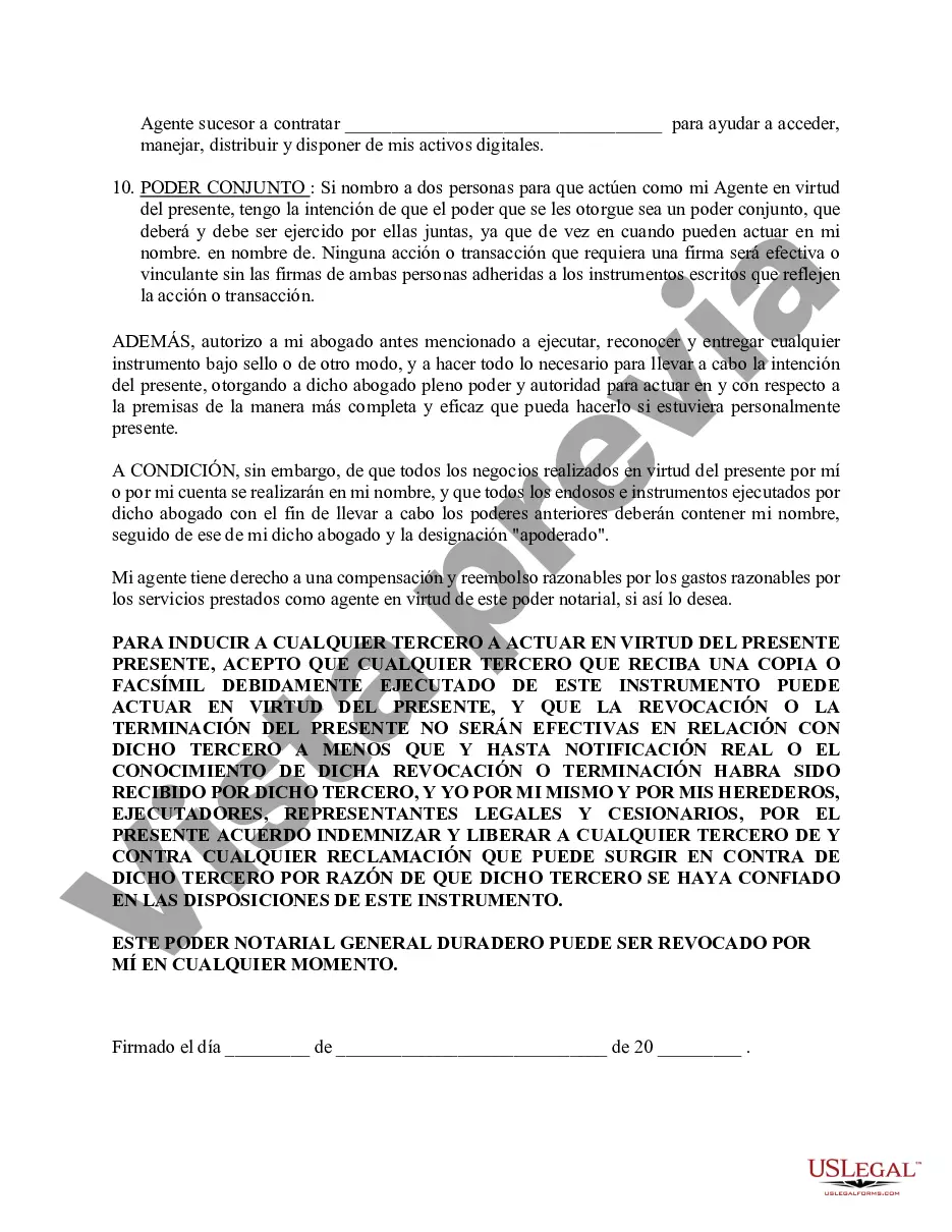 Preview Poder general duradero para la propiedad y las finanzas o efectivo financiero en caso de incapacidad