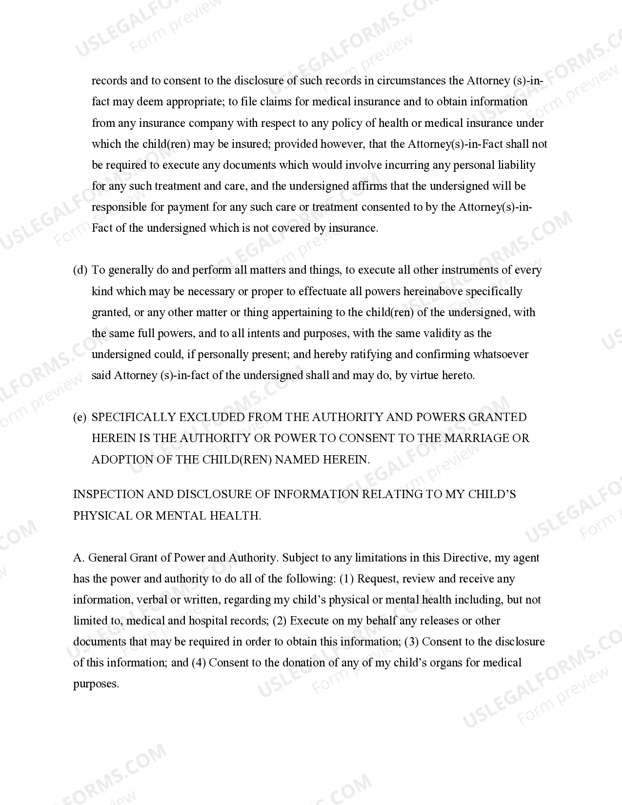 Preview General Power of Attorney for Care and Custody of Child or Children