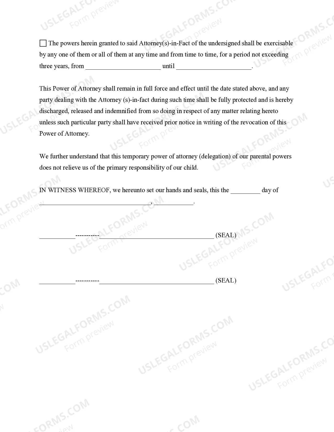 Preview General Power of Attorney for Care and Custody of Child or Children