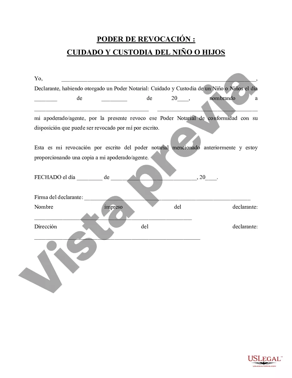 Preview Revocación de Poder General para el Cuidado y Custodia del Hijo o Hijos
