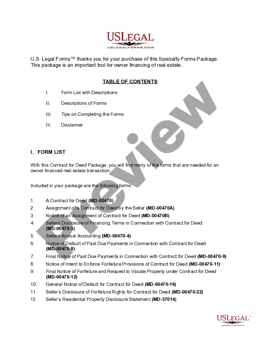 Preview Maryland Contract for Deed Package