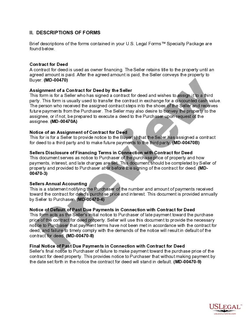 Preview Maryland Contract for Deed Package