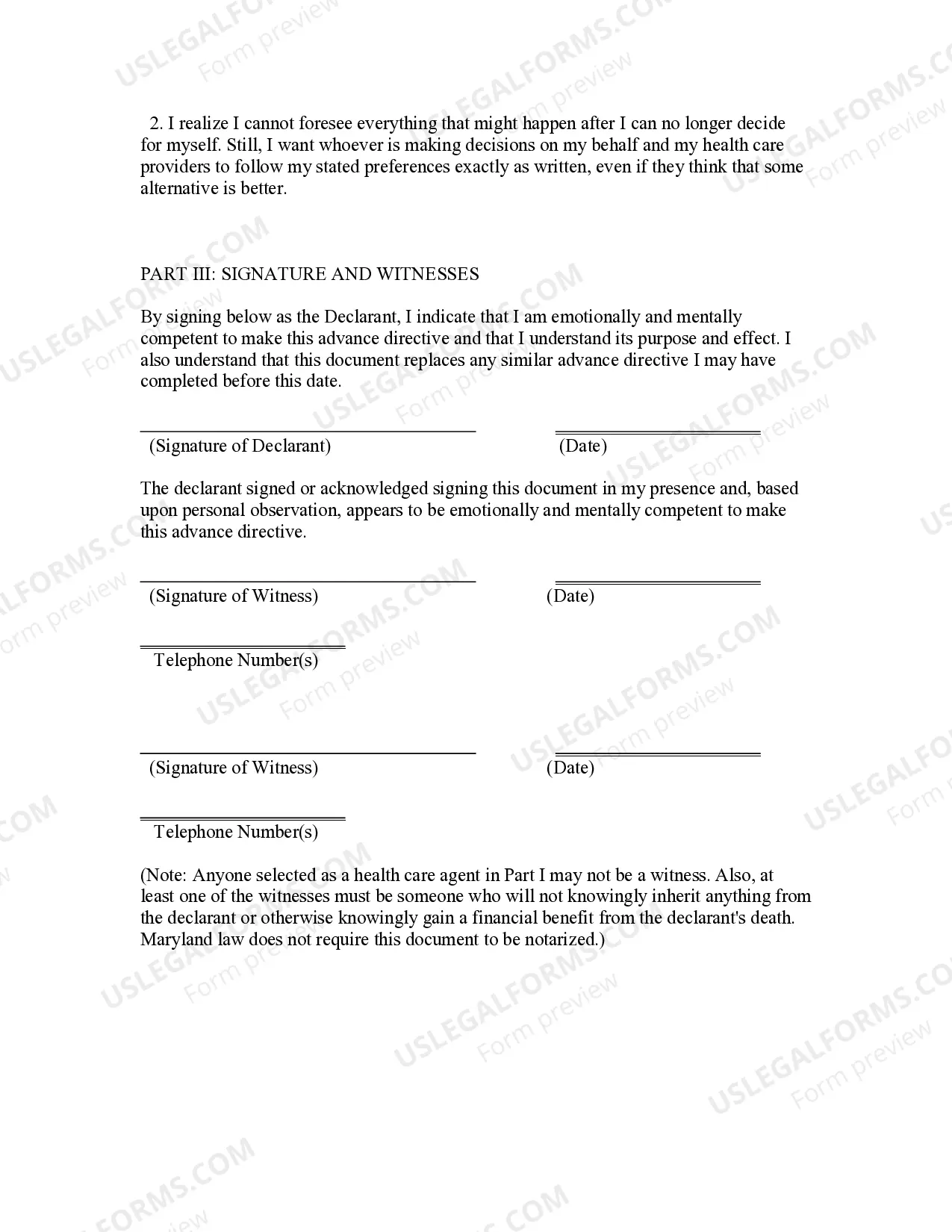 Preview Statutory Advance Health Directive
