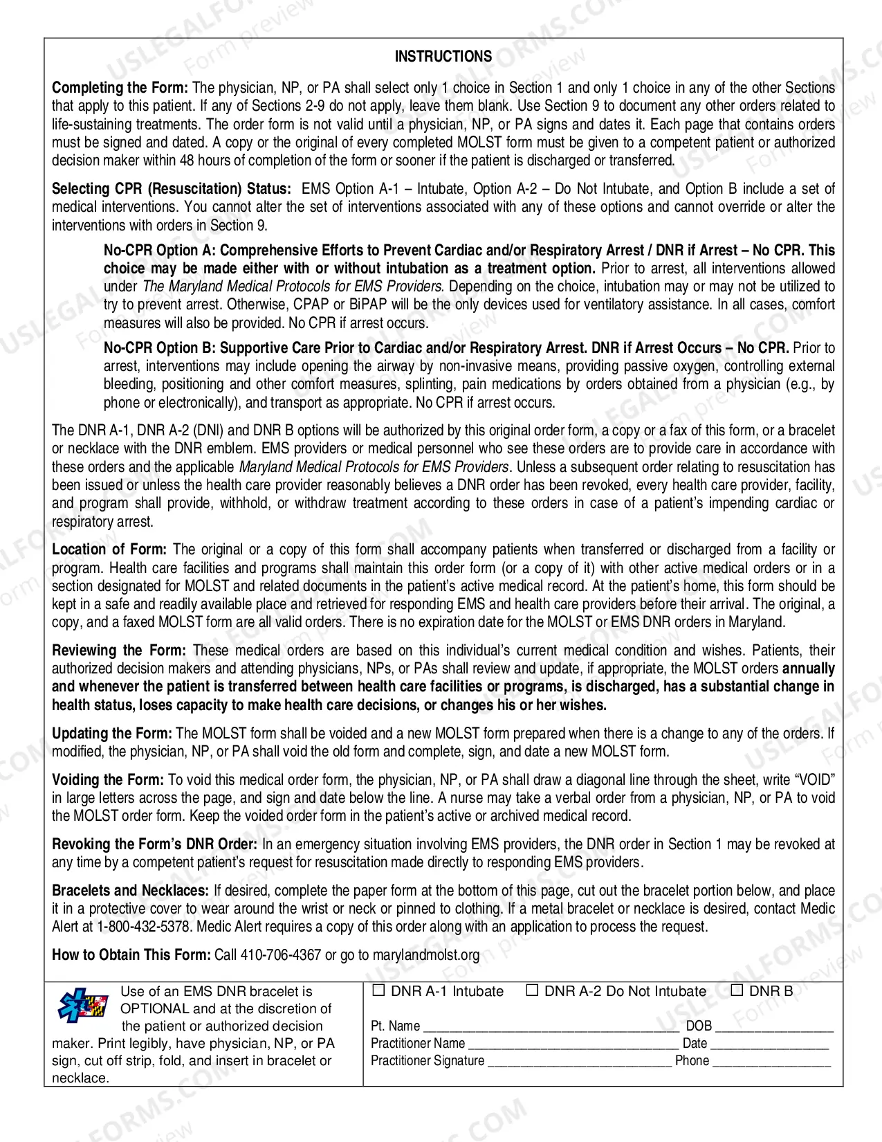 Preview Maryland Medical Order for Life-Sustaining Treatment / MOLST