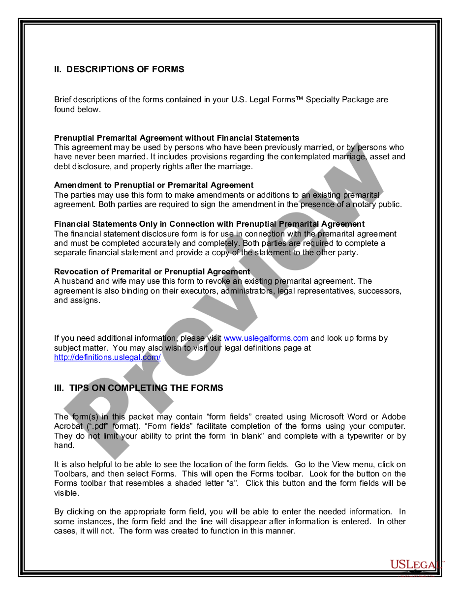 page 2 Premarital Agreements Package preview