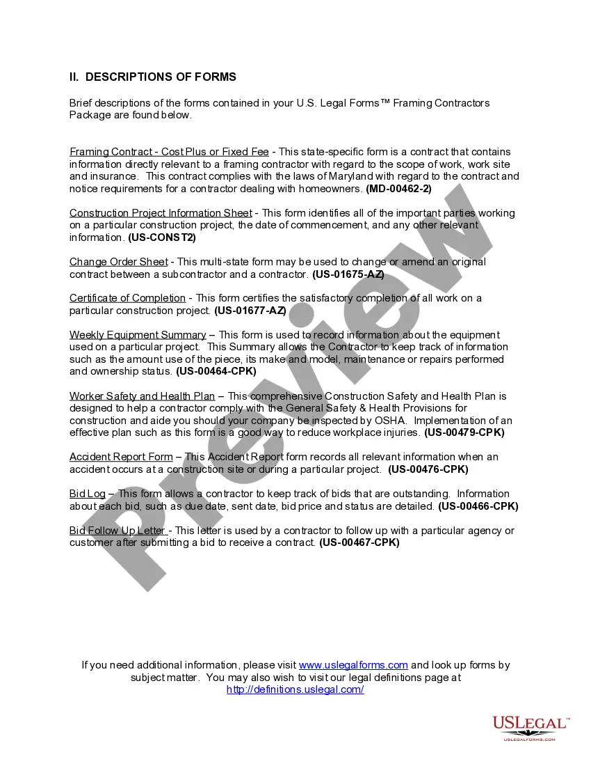 Get Maryland Framing Contractor Package Preview Maryland Framing Contractor Package