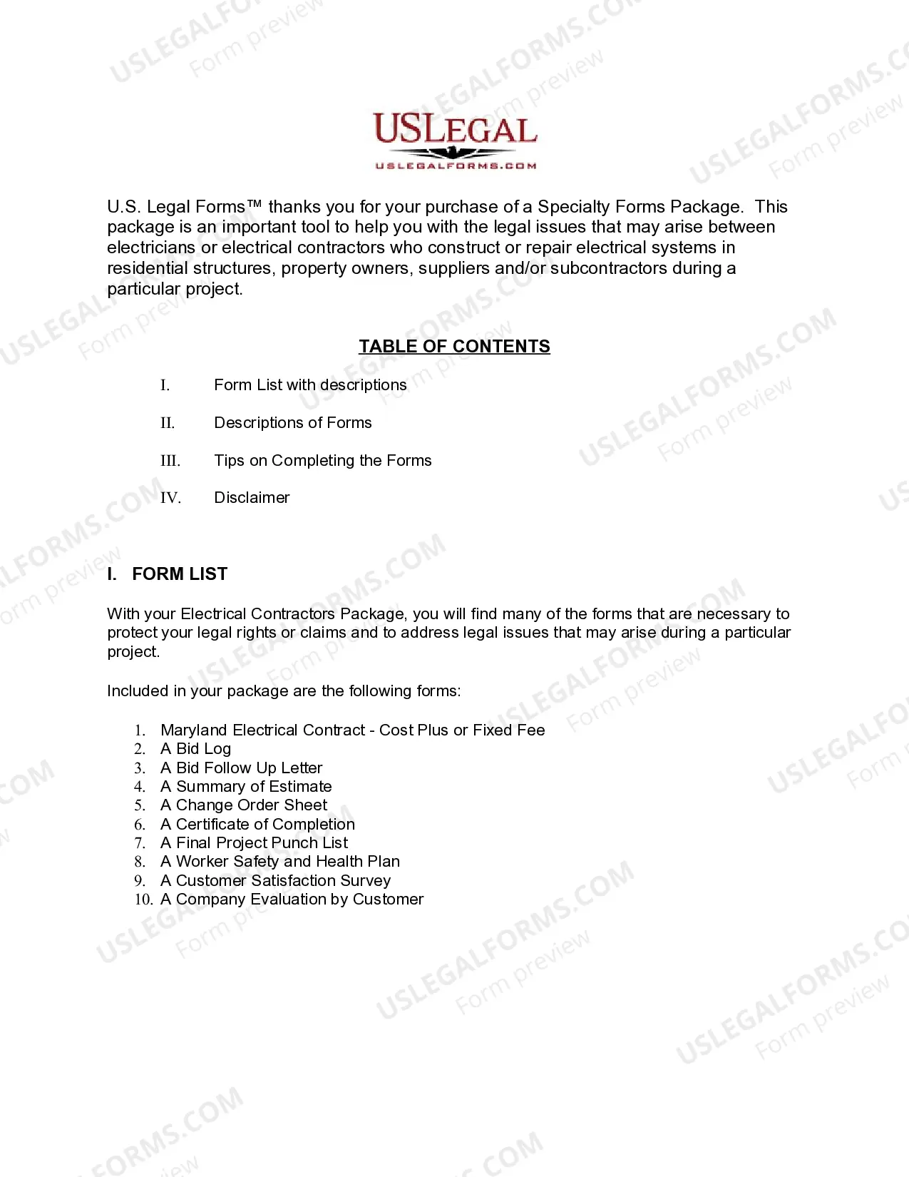 Preview Maryland Electrical Contractor Package