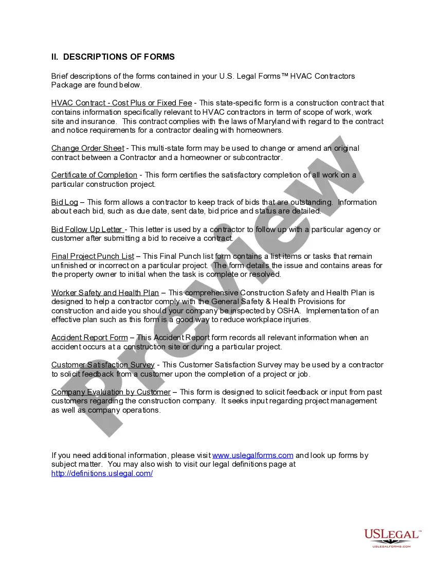 Get Maryland HVAC Contractor Package Preview Maryland HVAC Contractor Package