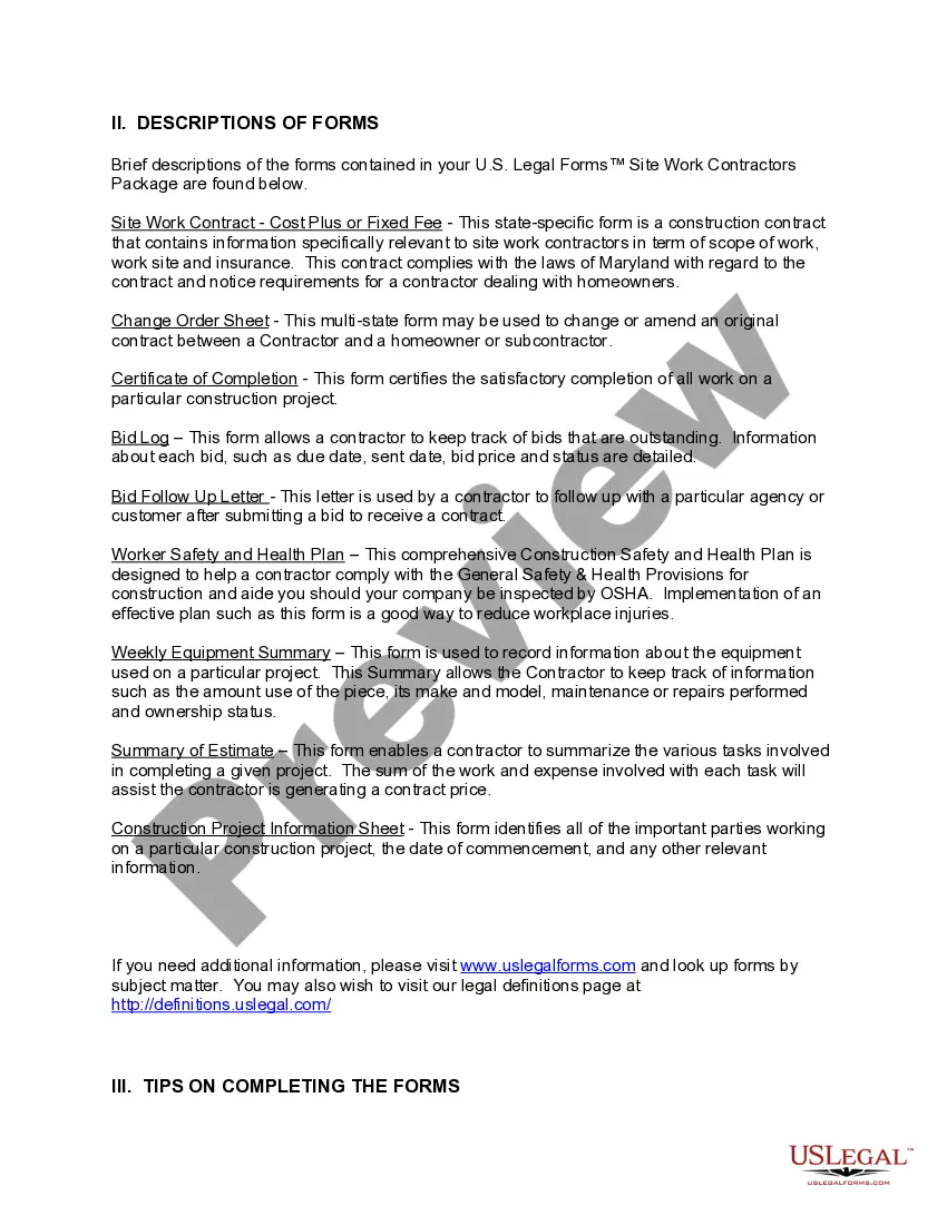 Preview Maryland Site Work Contractor Package