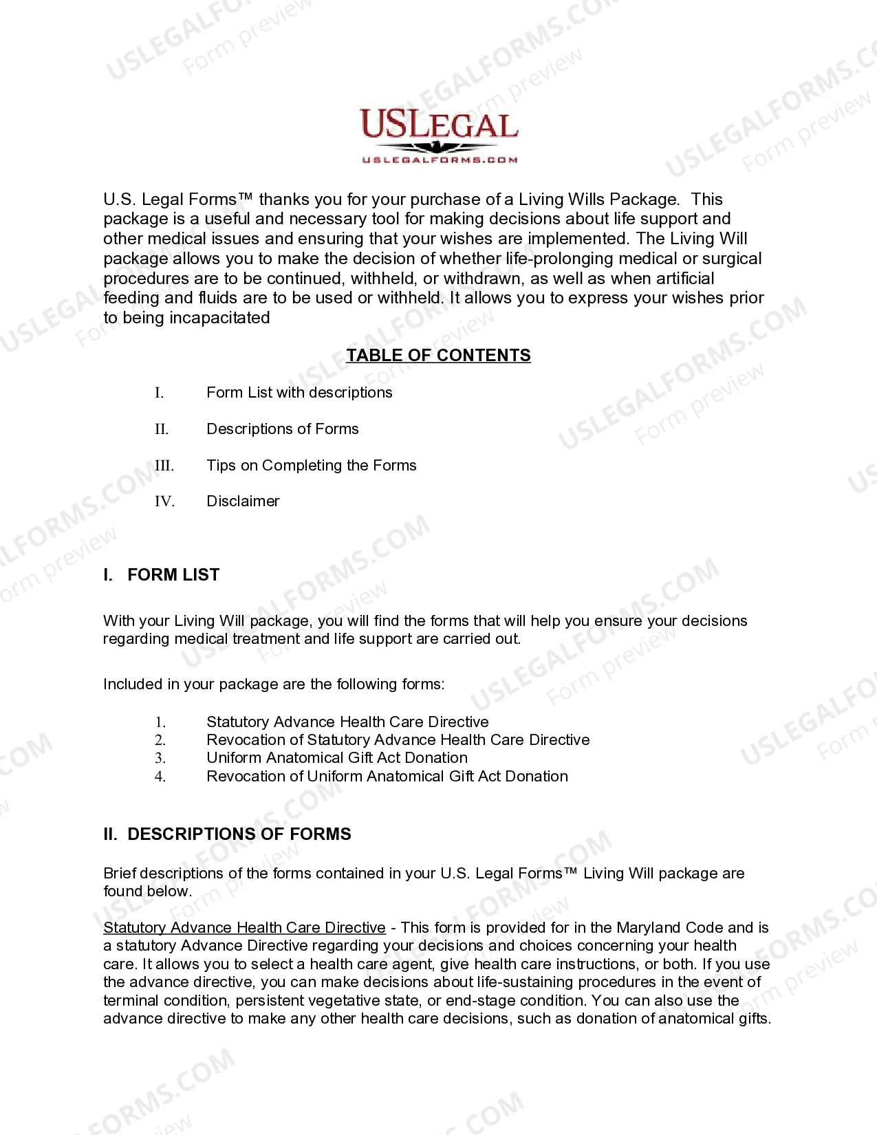 Preview Maryland Living Wills and Health Care Package