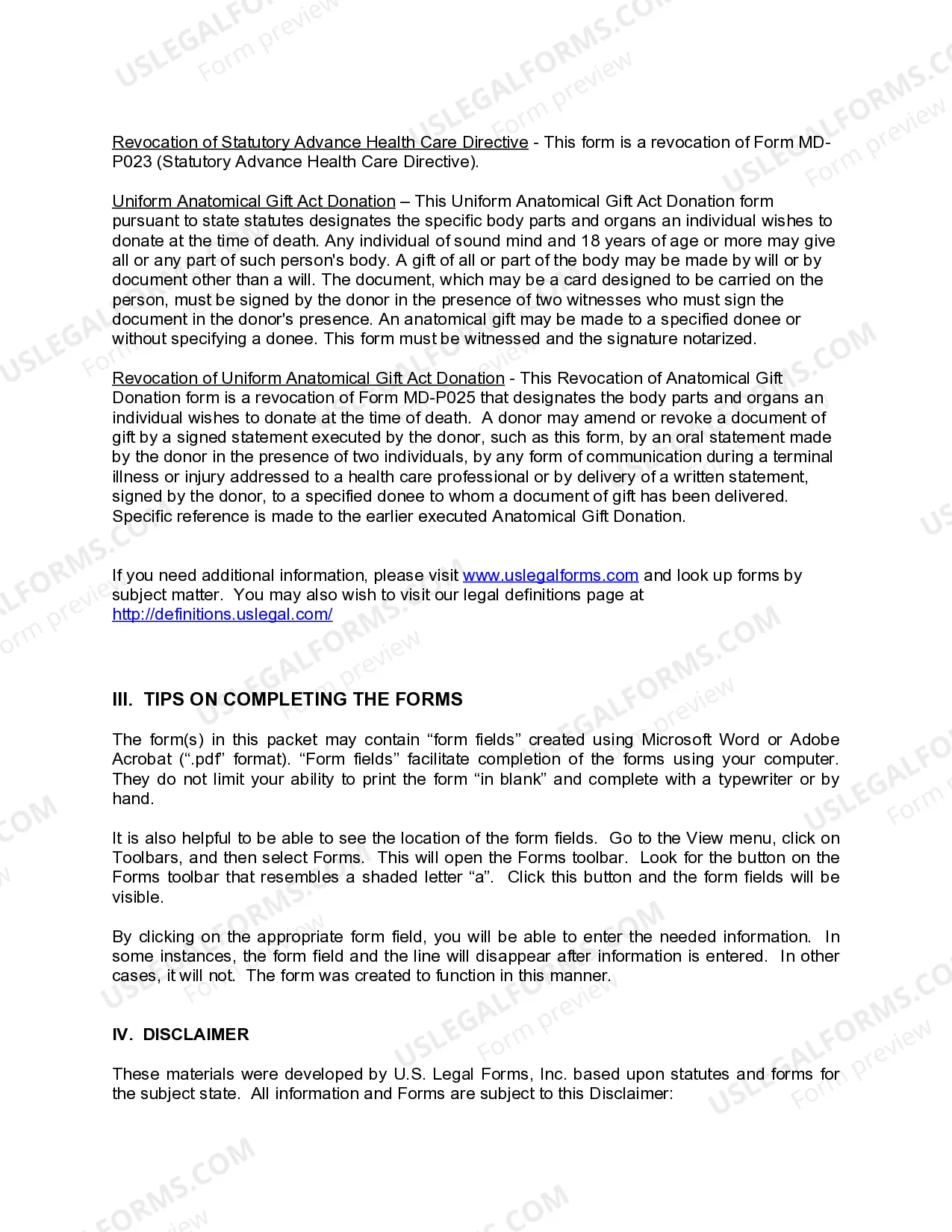 Preview Maryland Living Wills and Health Care Package