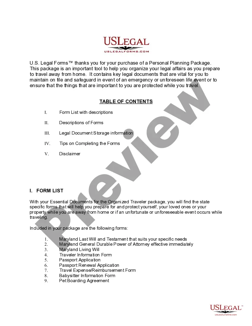 Get Maryland Essential Documents for the Organized Traveler Package Preview Maryland Essential Documents for the Organized Traveler Package