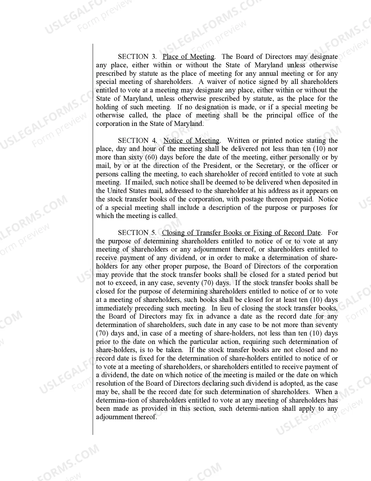 Preview Sample Bylaws for a Maryland Professional Corporation