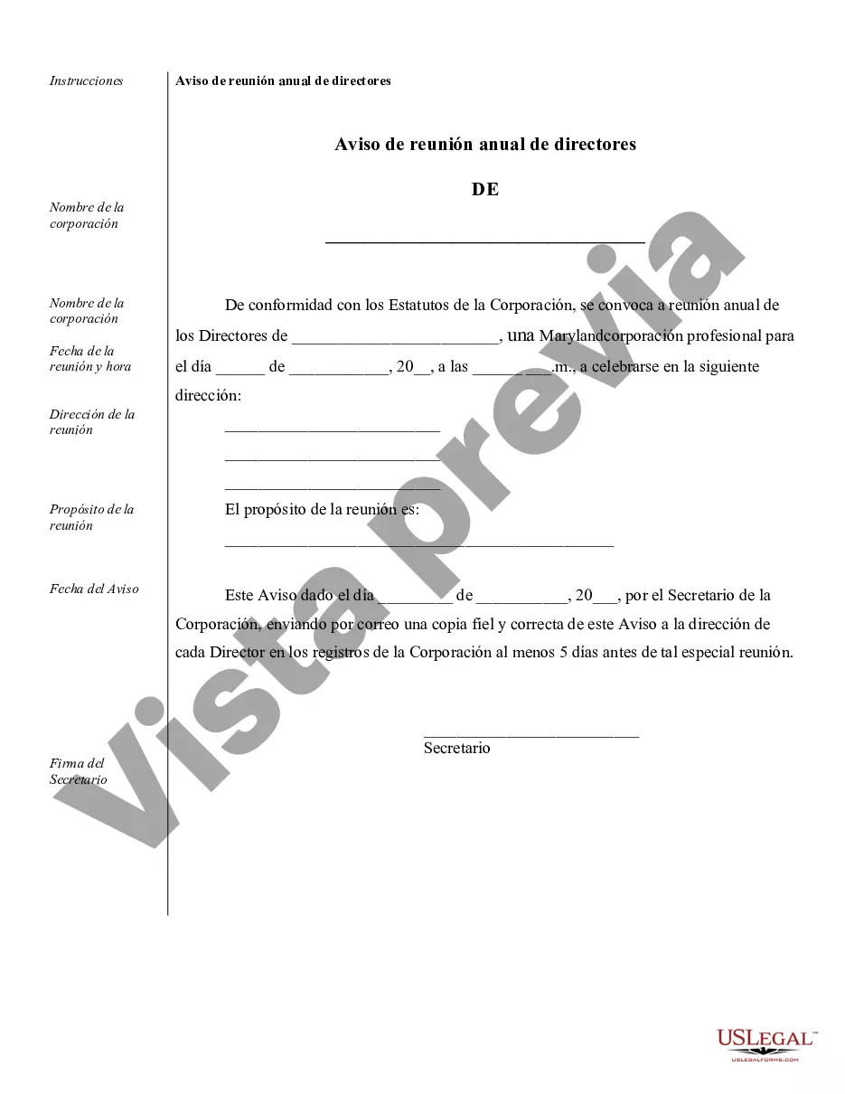 Preview Ejemplos de registros corporativos para una corporación profesional de Maryland