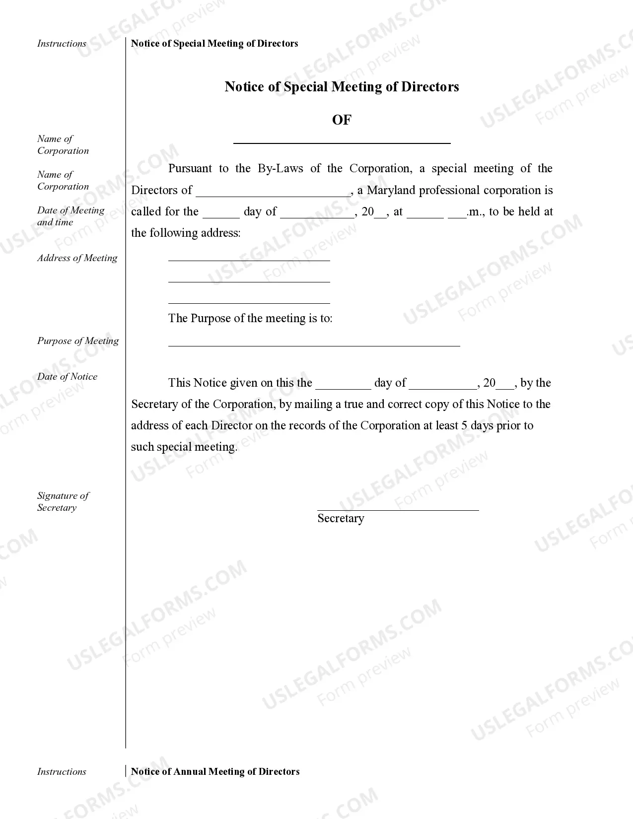 Preview Sample Corporate Records for a Maryland Professional Corporation