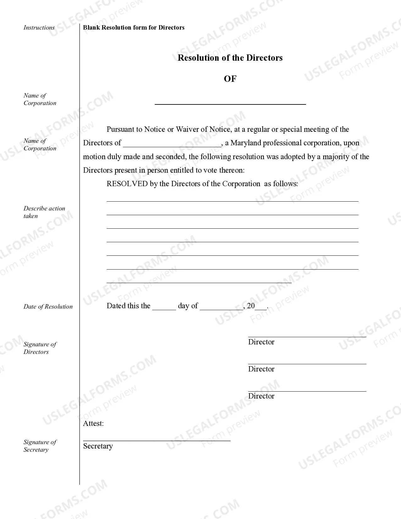 Preview Sample Corporate Records for a Maryland Professional Corporation