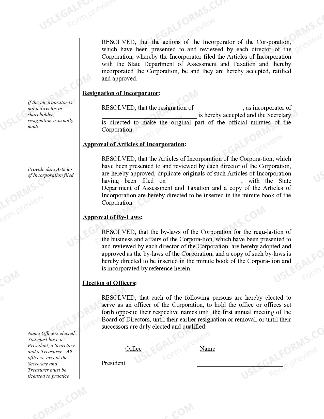 Preview Sample Organizational Minutes for a Maryland Professional Corporation