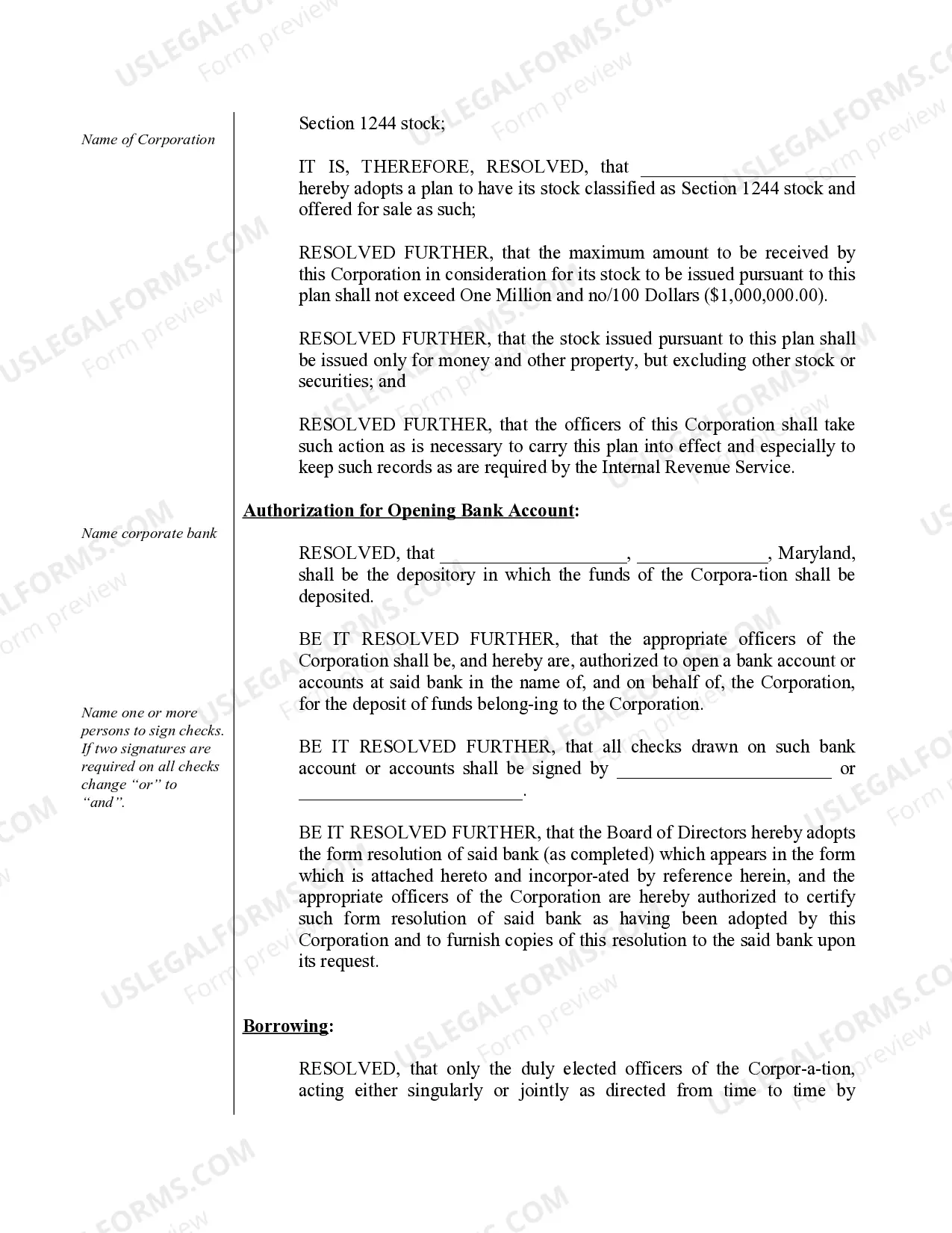 Preview Sample Organizational Minutes for a Maryland Professional Corporation