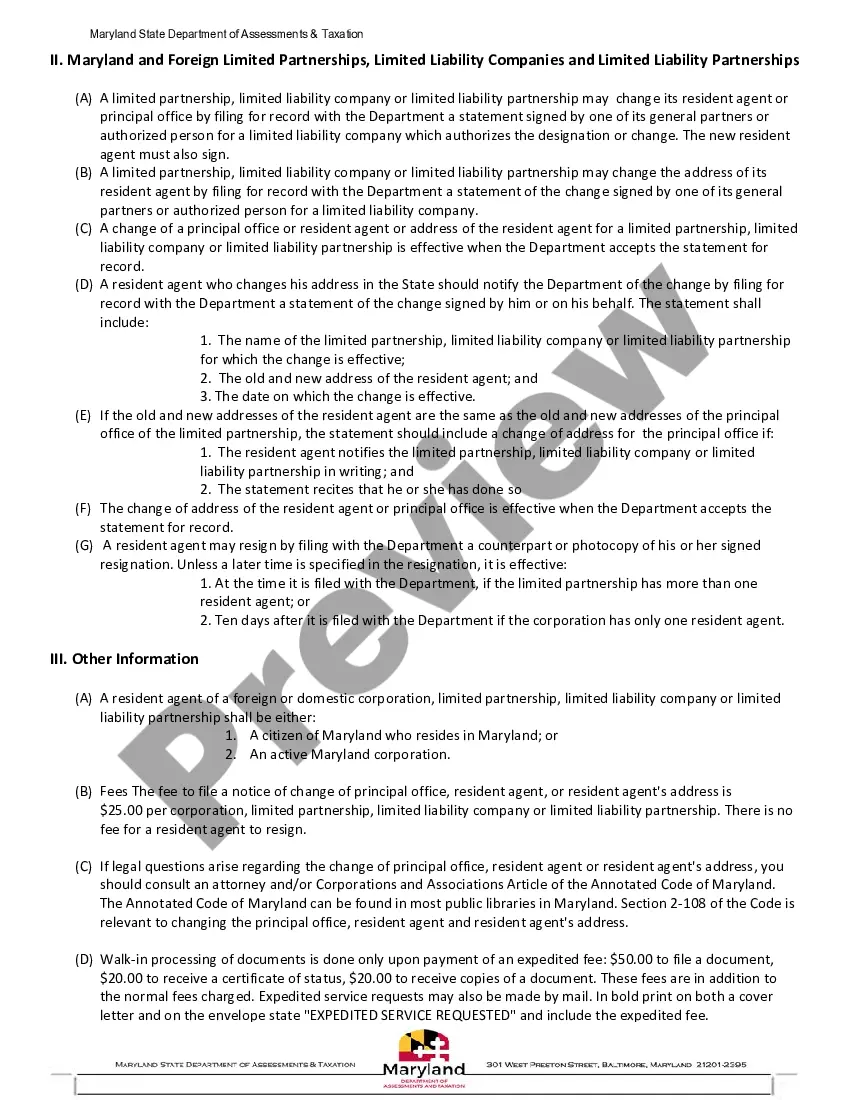 Get Maryland Change of Registered Agent Preview Maryland Change of Registered Agent