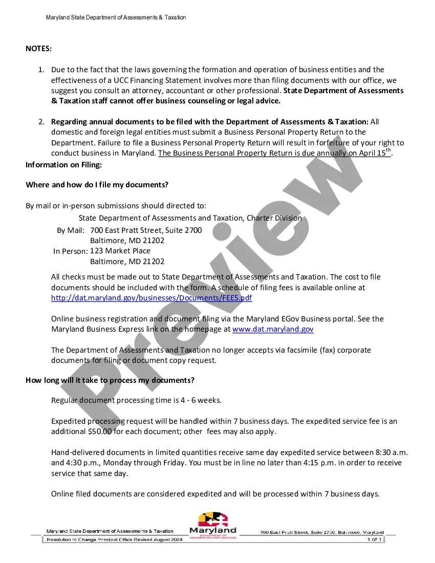 Get Maryland Change of Registered Agent Preview Maryland Change of Registered Agent