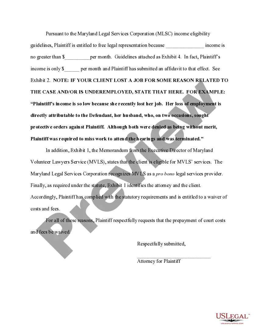 Preview Motion for Waiver of Prepayment of Court Costs and Fees
