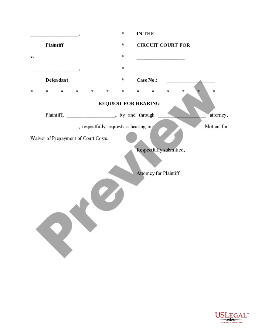 Preview Motion for Waiver of Prepayment of Court Costs and Fees