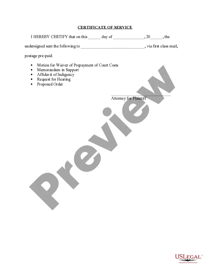 Preview Motion for Waiver of Prepayment of Court Costs and Fees