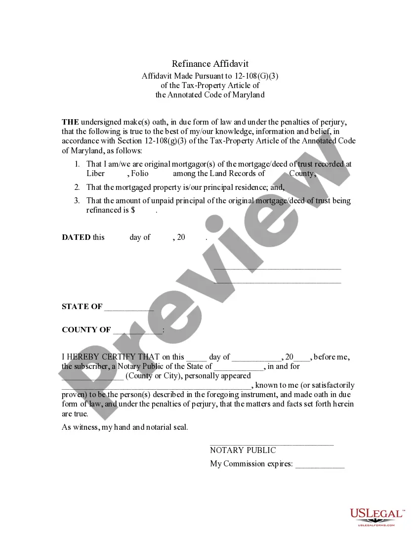 Preview Refinance Affidavit