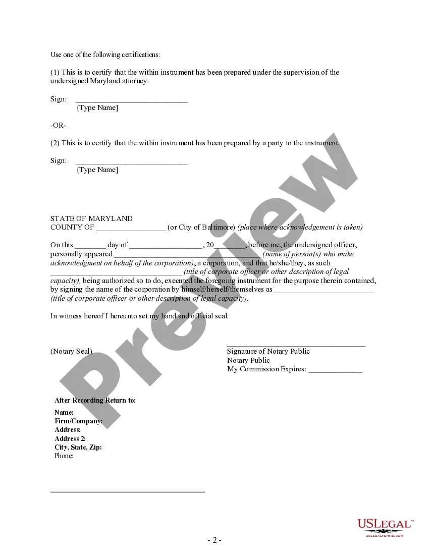 Preview Satisfaction, Release or Cancellation of Deed of Trust by Corporation - Baltimore City