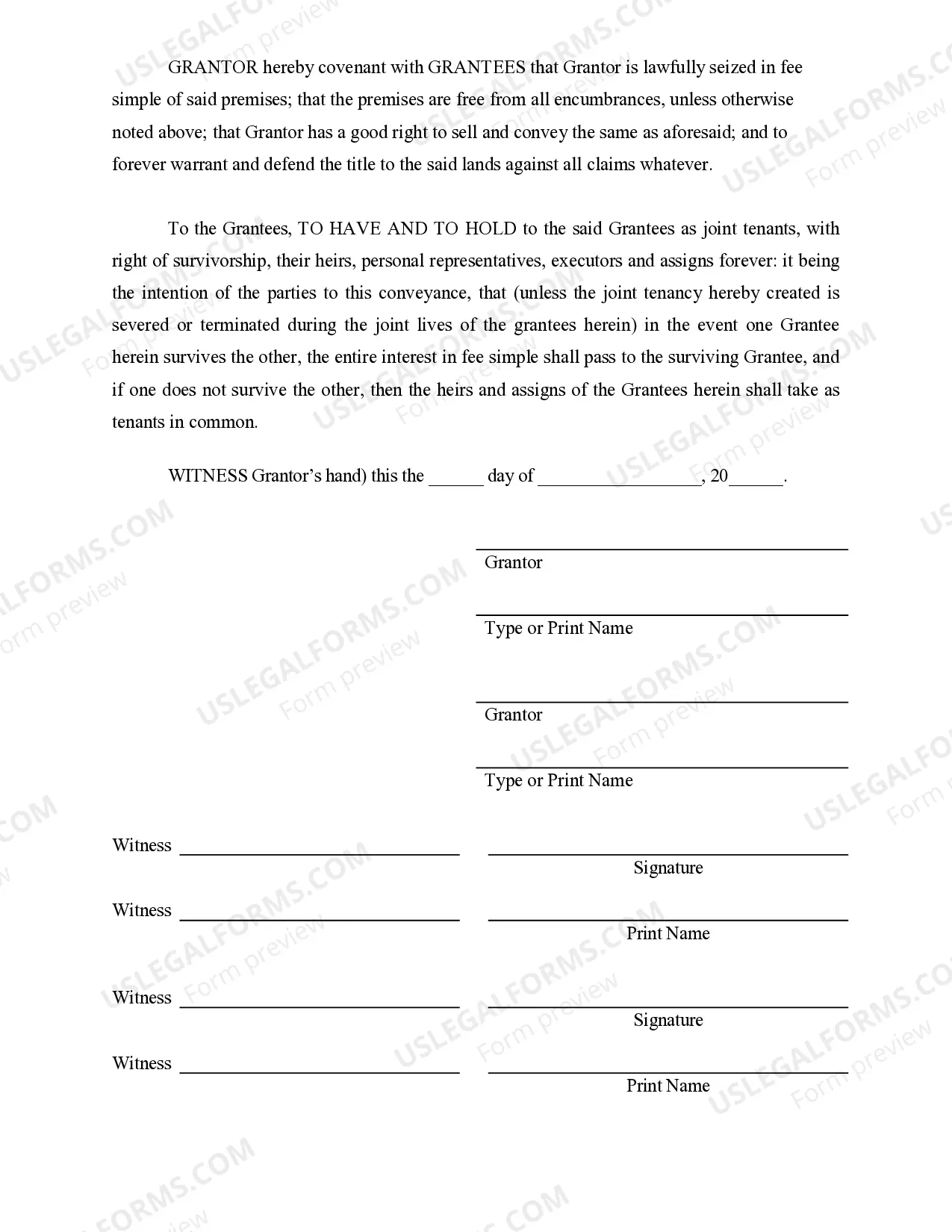 Preview Warranty Deed for Husband and Wife Converting Property from Tenants in Common to Joint Tenancy