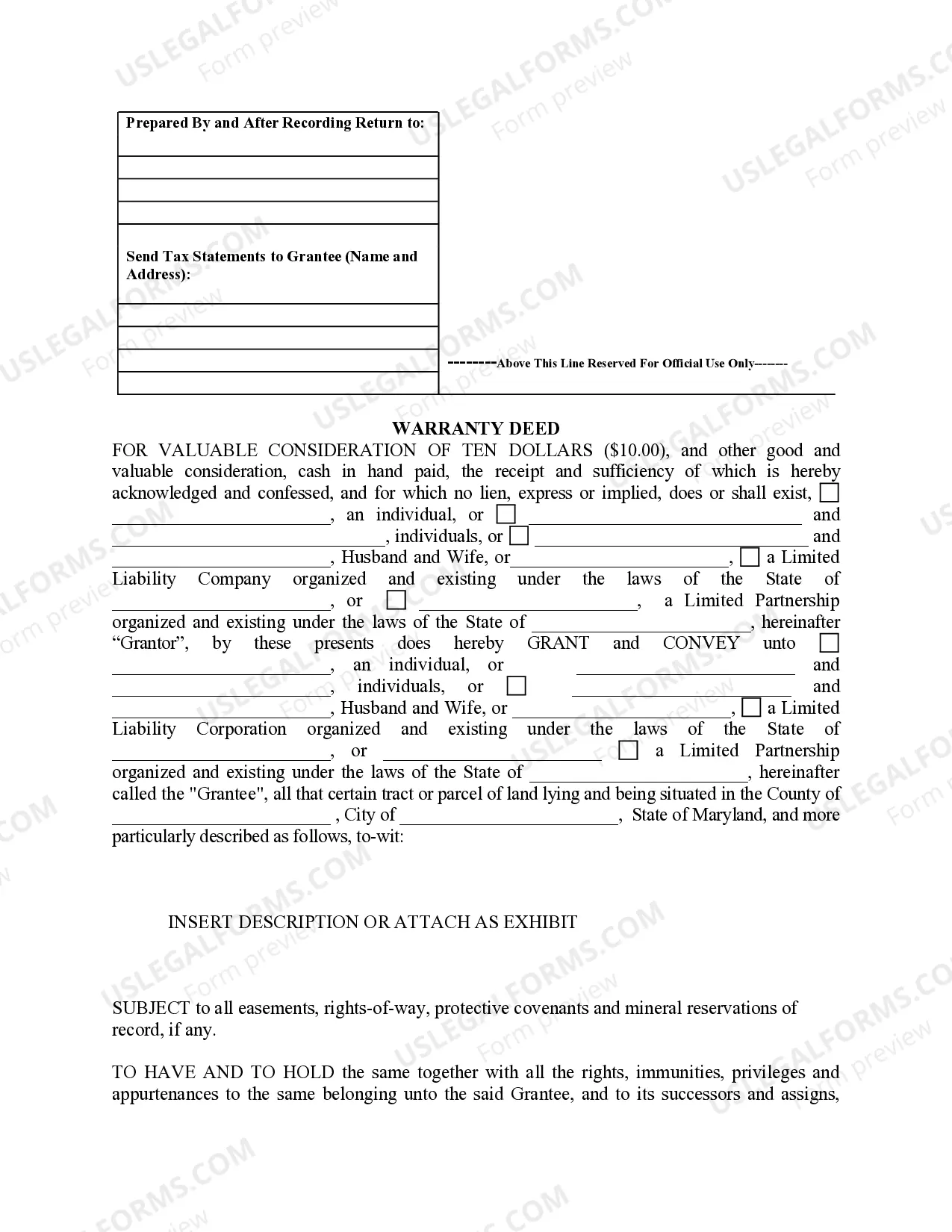 Preview Warranty Deed from Limited Partnership or LLC is the Grantor, or Grantee