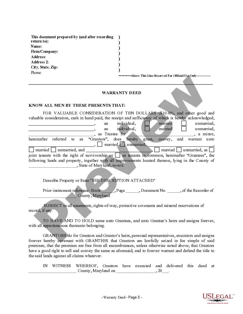 Preview Warranty Deed from two Individuals and Trustee to Three Individuals