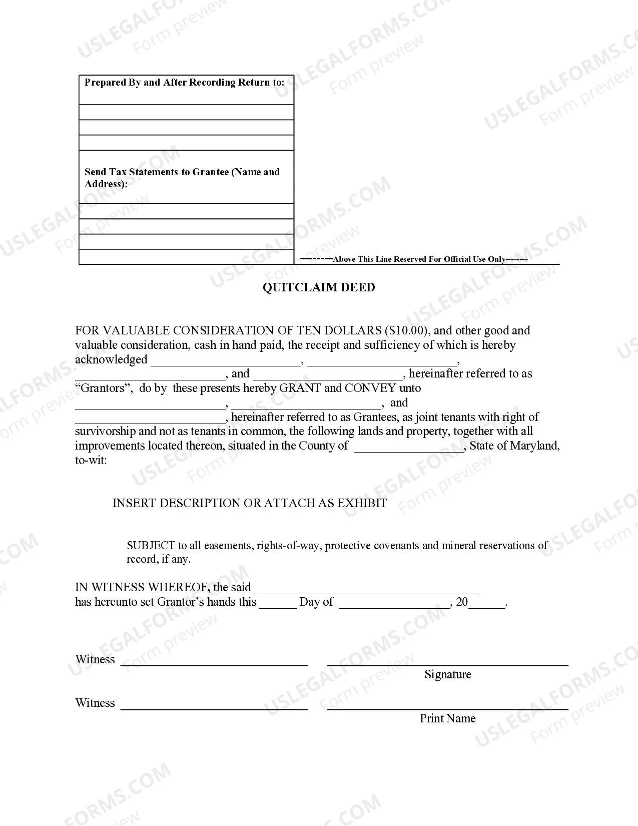 Preview Quitclaim Deed for Three Individuals to Three Individuals as Joint Tenants