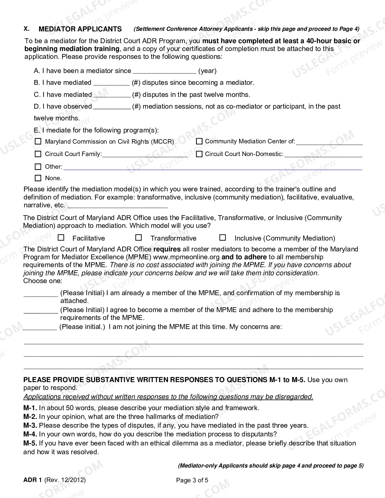 Preview Alternative Dispute Resolution Volunteer Application