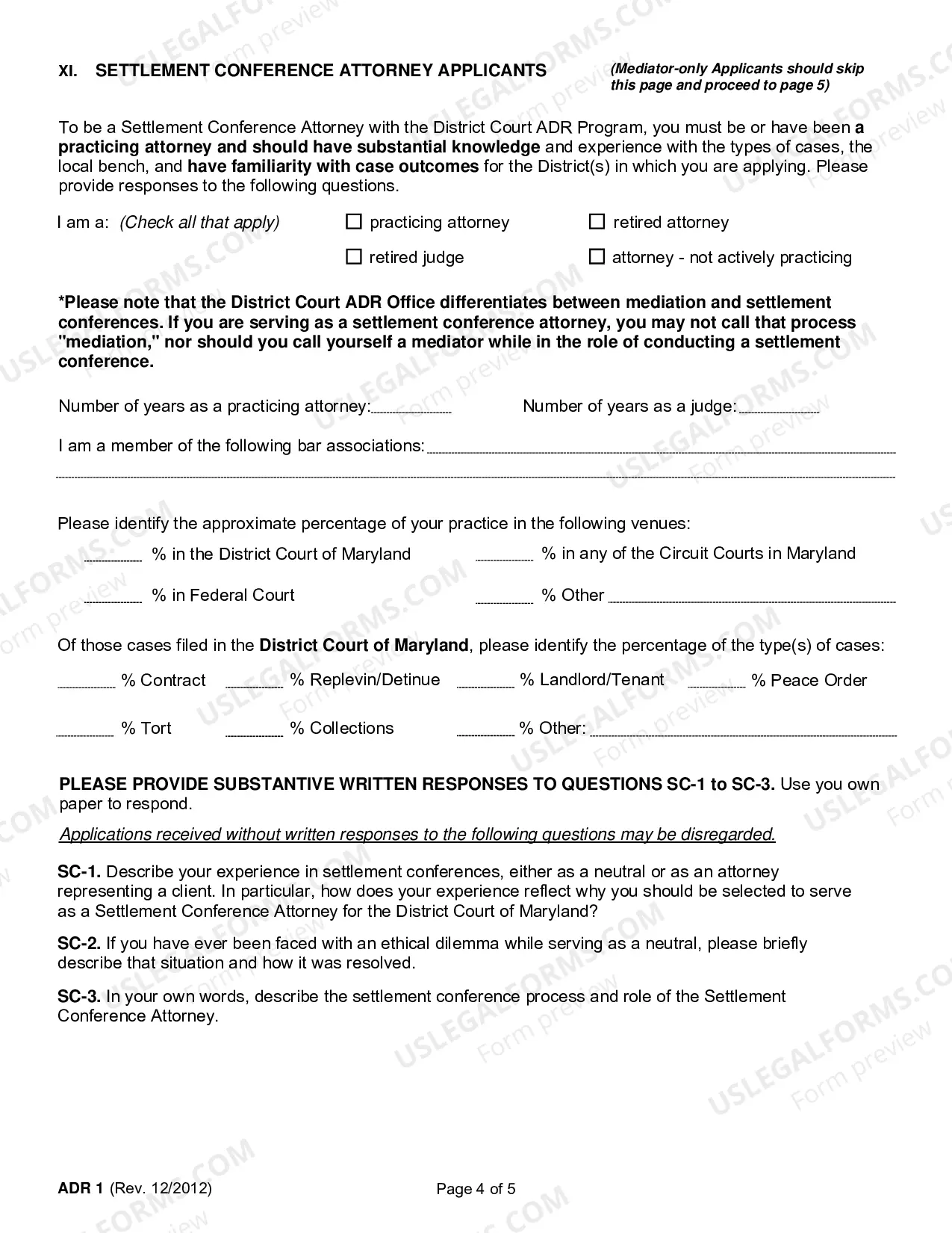 Preview Alternative Dispute Resolution Volunteer Application
