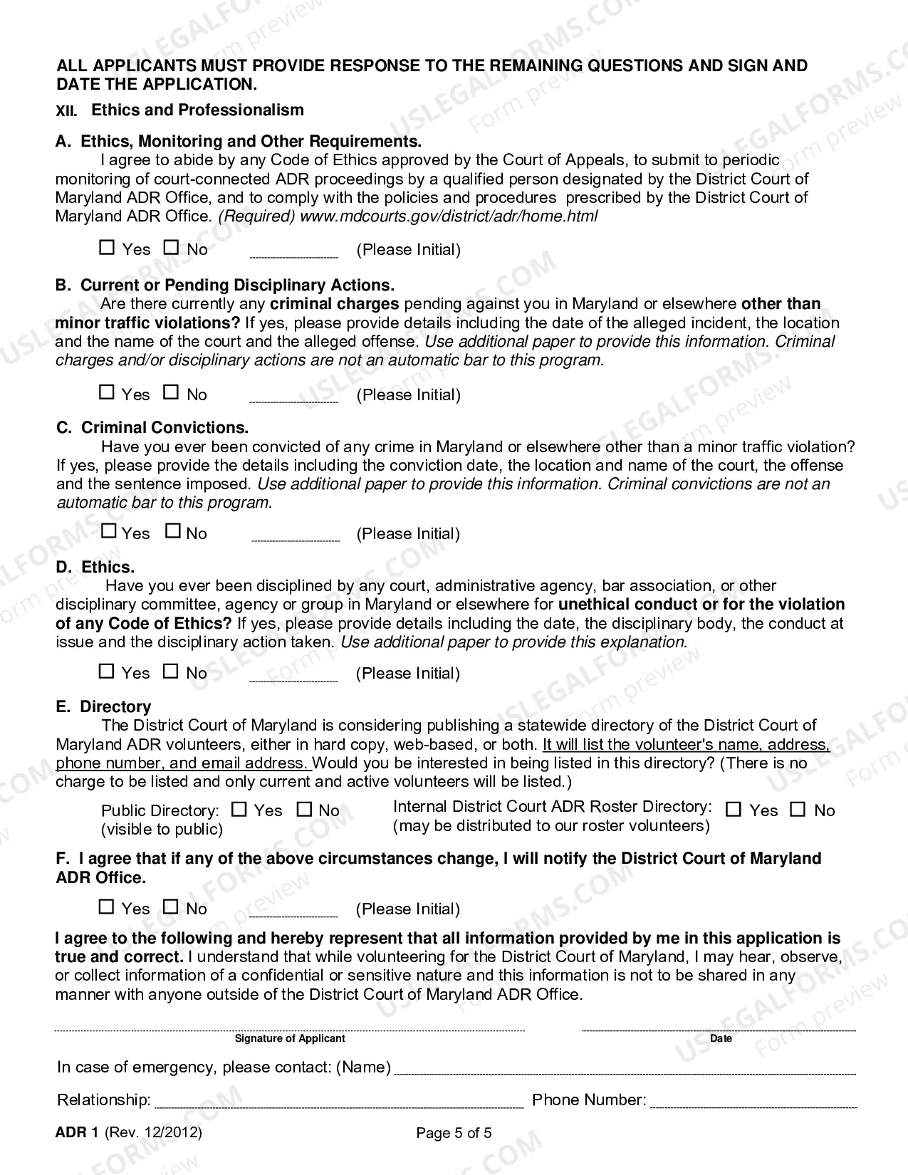 Preview Alternative Dispute Resolution Volunteer Application