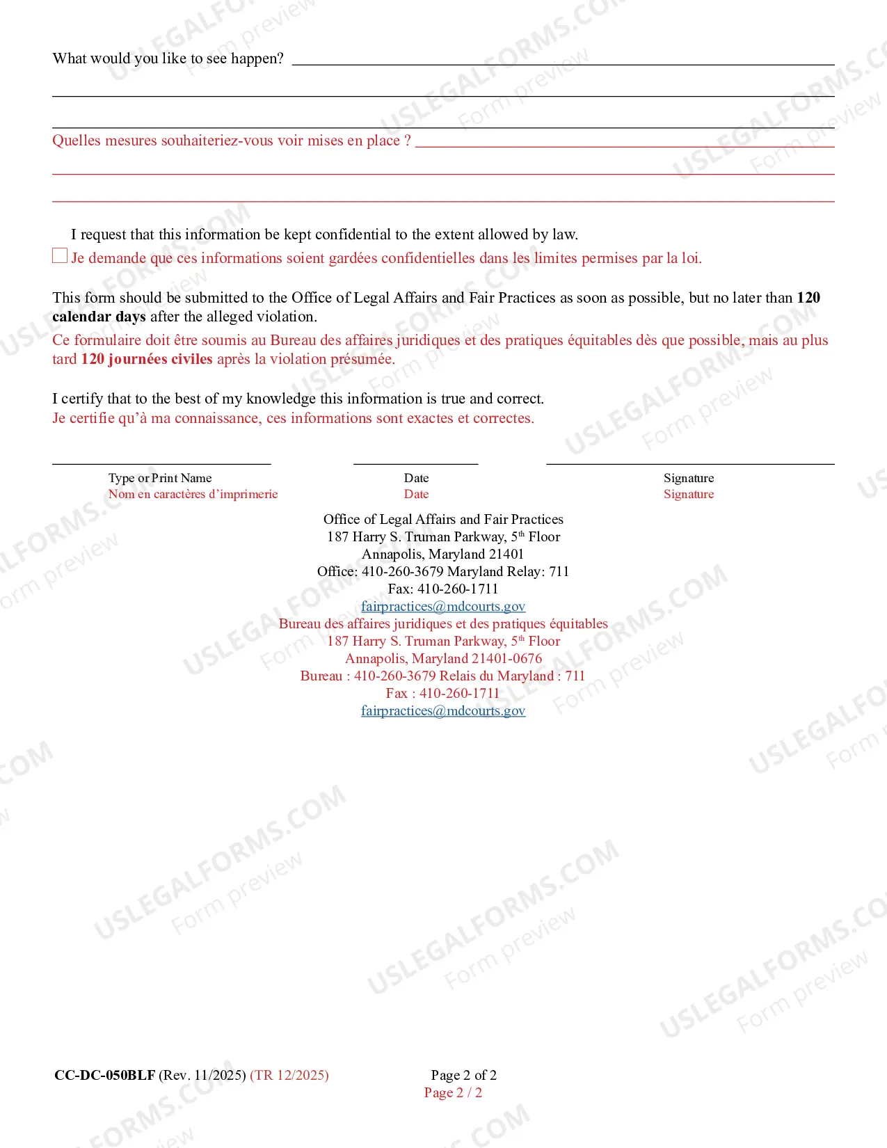 Preview Americans With Disabilities Act Grievance Form (Bilingual - Korean Format)