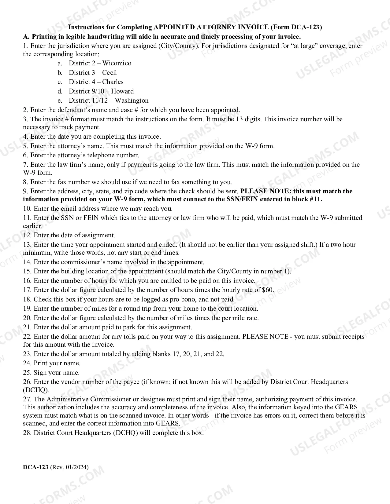 Preview Appointed Attorney Invoice (For use on or after 01/01/2024)