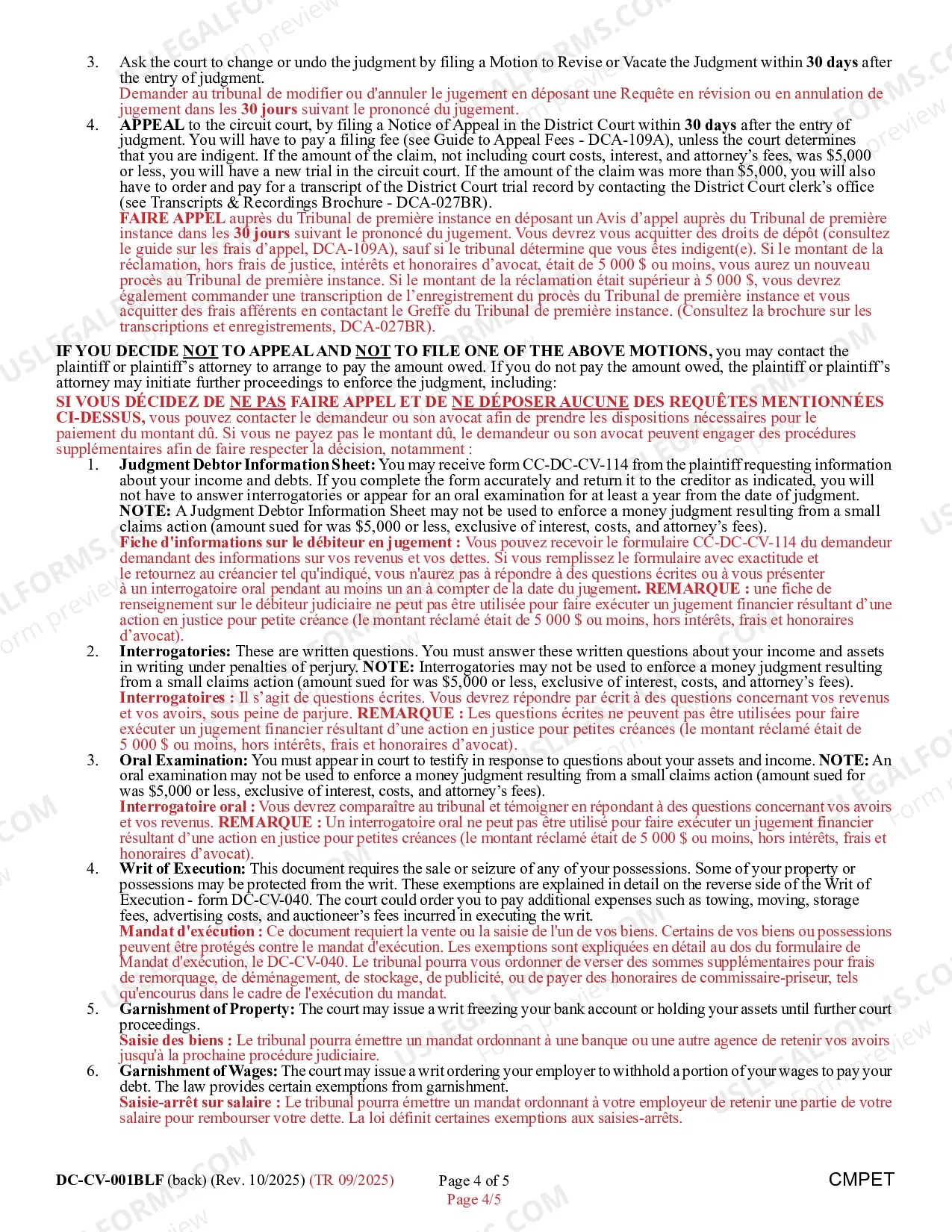Preview Complaint/Application and Affidavit in Support of Judgment (Bilingual - French Format)