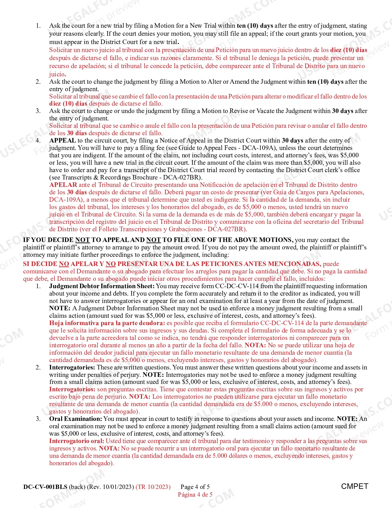 Preview Complaint/Application and Affidavit in Support of Judgment (Bilingual - Spanish Format)