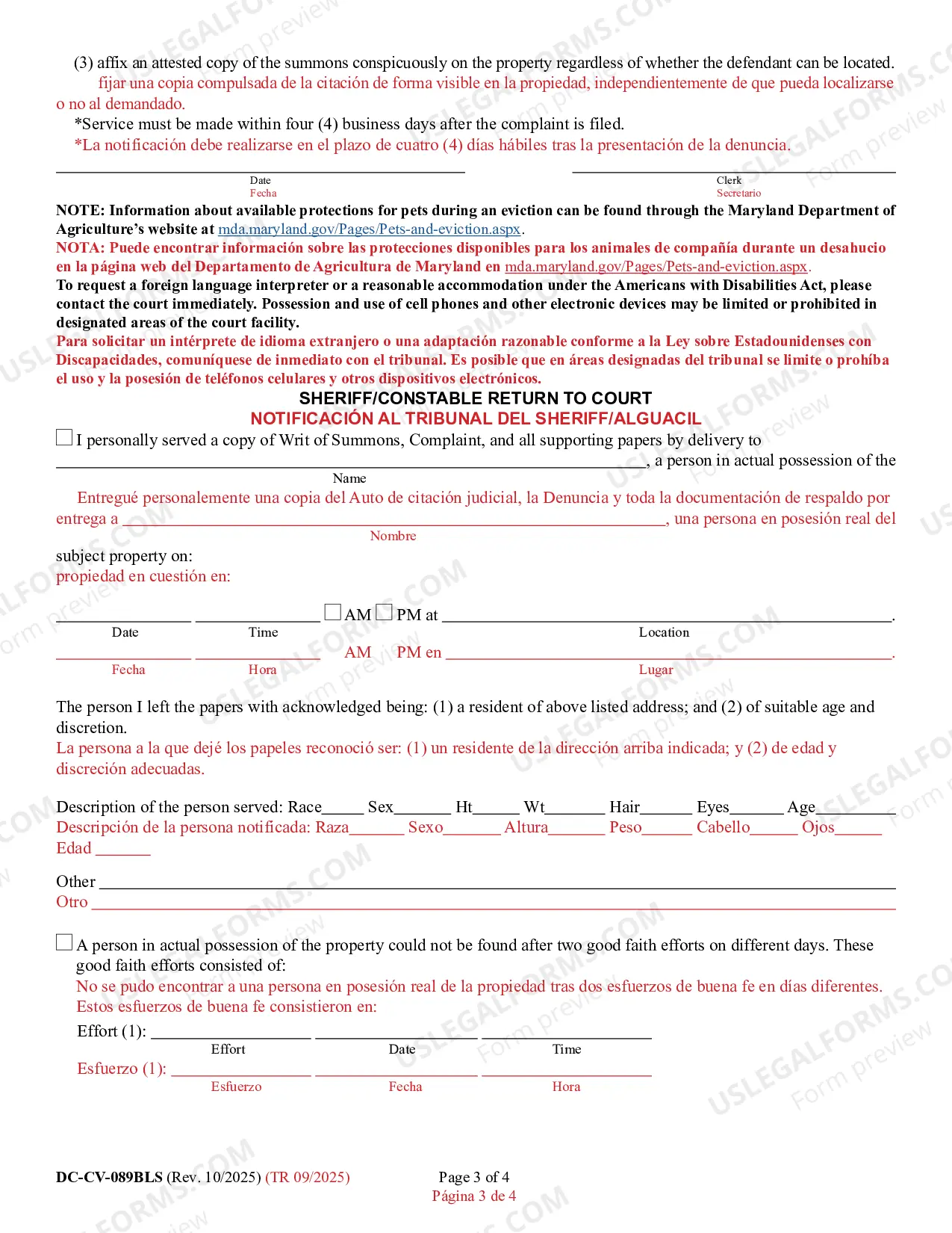 Preview Complaint for Wrongful Detainer (Bilingual - Spanish Format)