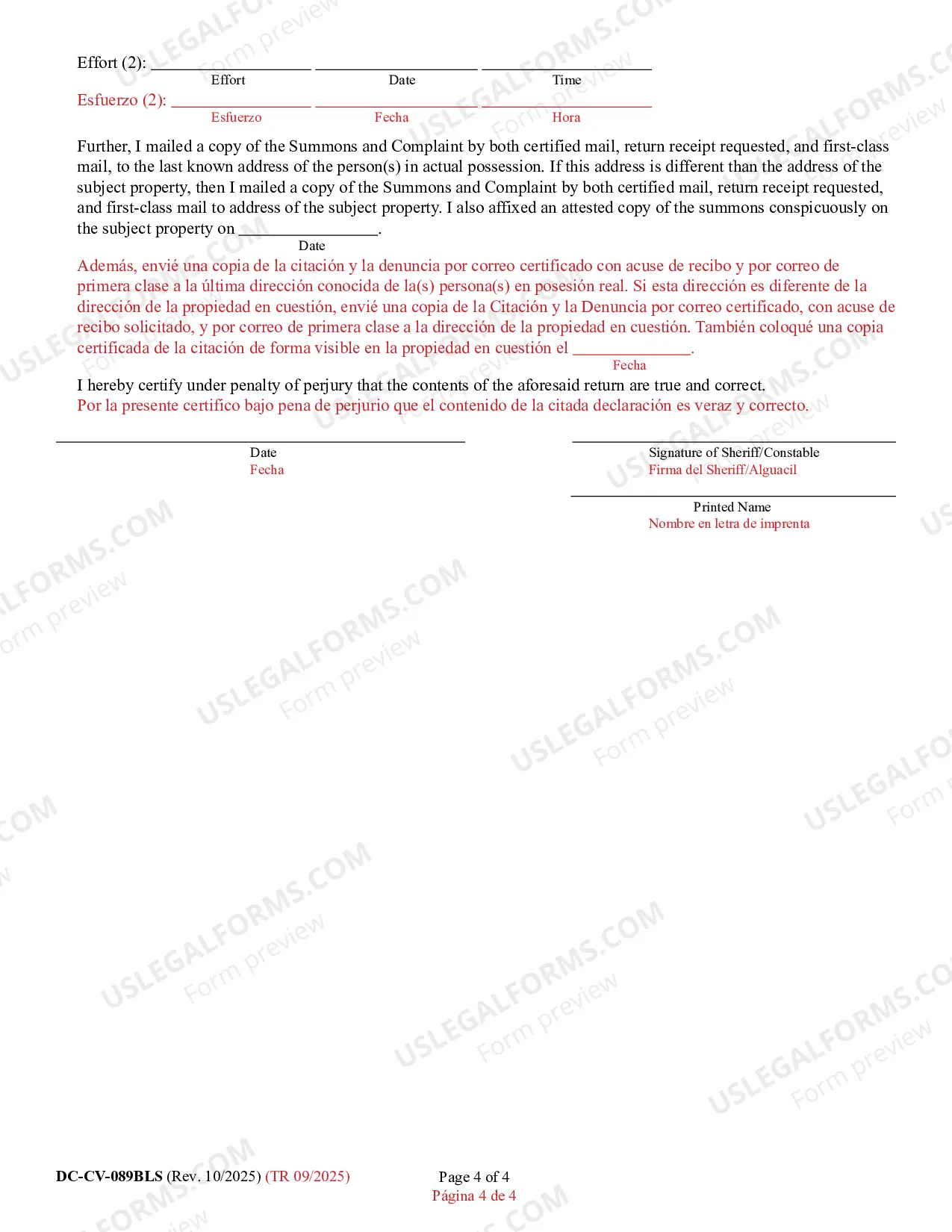 Preview Complaint for Wrongful Detainer (Bilingual - Spanish Format)