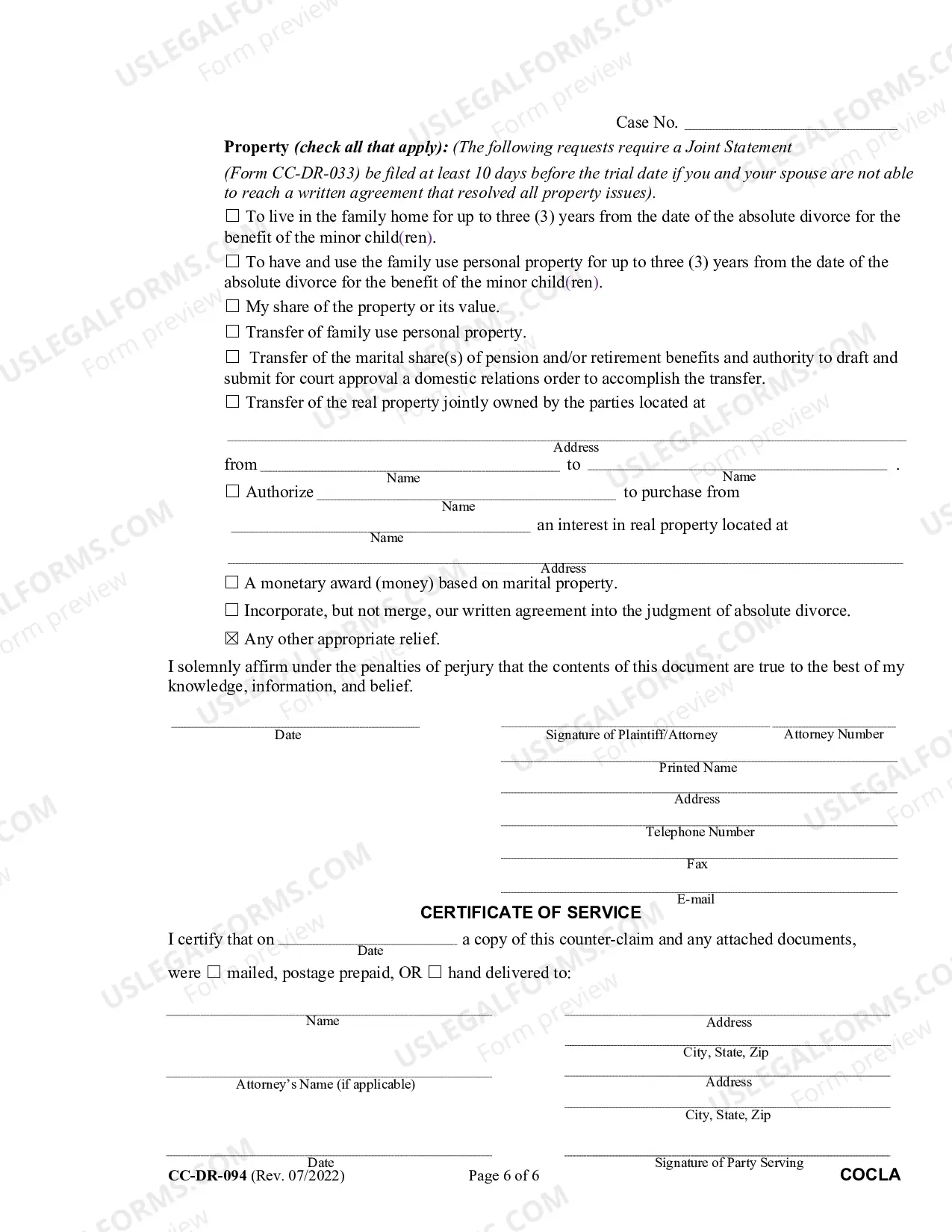 Preview Counter-Complaint for Absolute Divorce Instructions for Completing Form CC-DR-094 (Bilingual-Spanish format)
