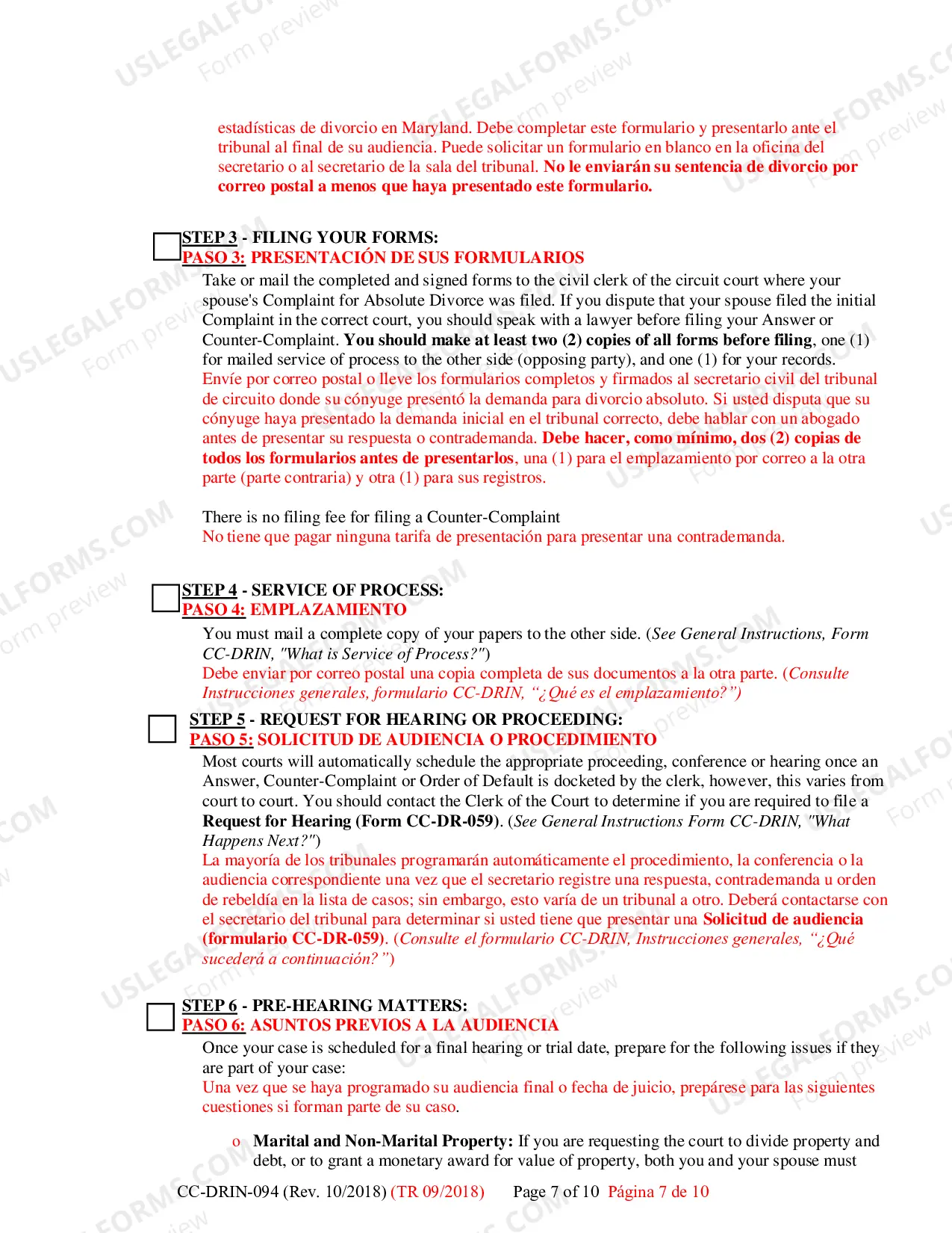 Preview Counter-Complaint for Custody/Child Support CC-DR-095 - Instructions