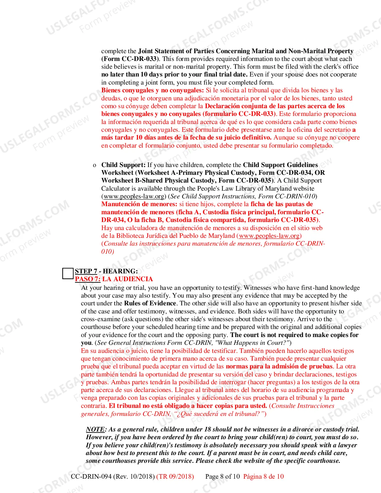 Preview Counter-Complaint for Custody/Child Support CC-DR-095 - Instructions