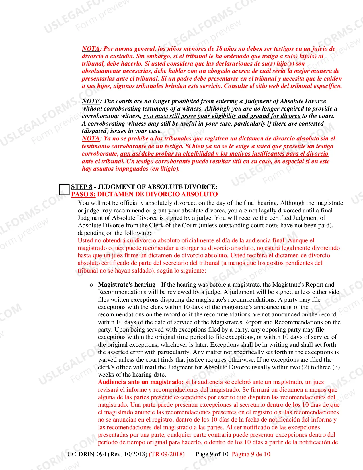 Preview Counter-Complaint for Custody/Child Support CC-DR-095 - Instructions