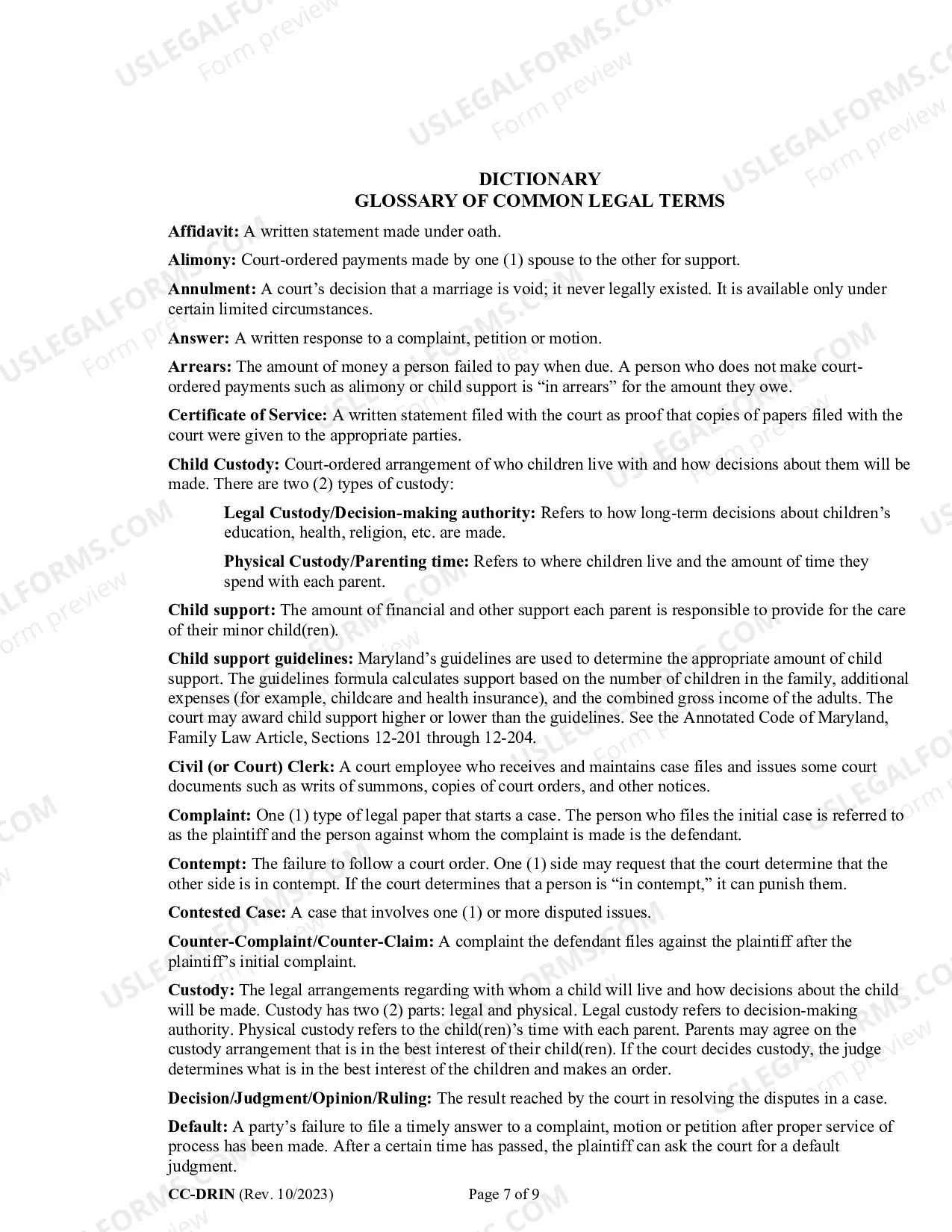 Preview Counter-Complaint for Custody/Child Support