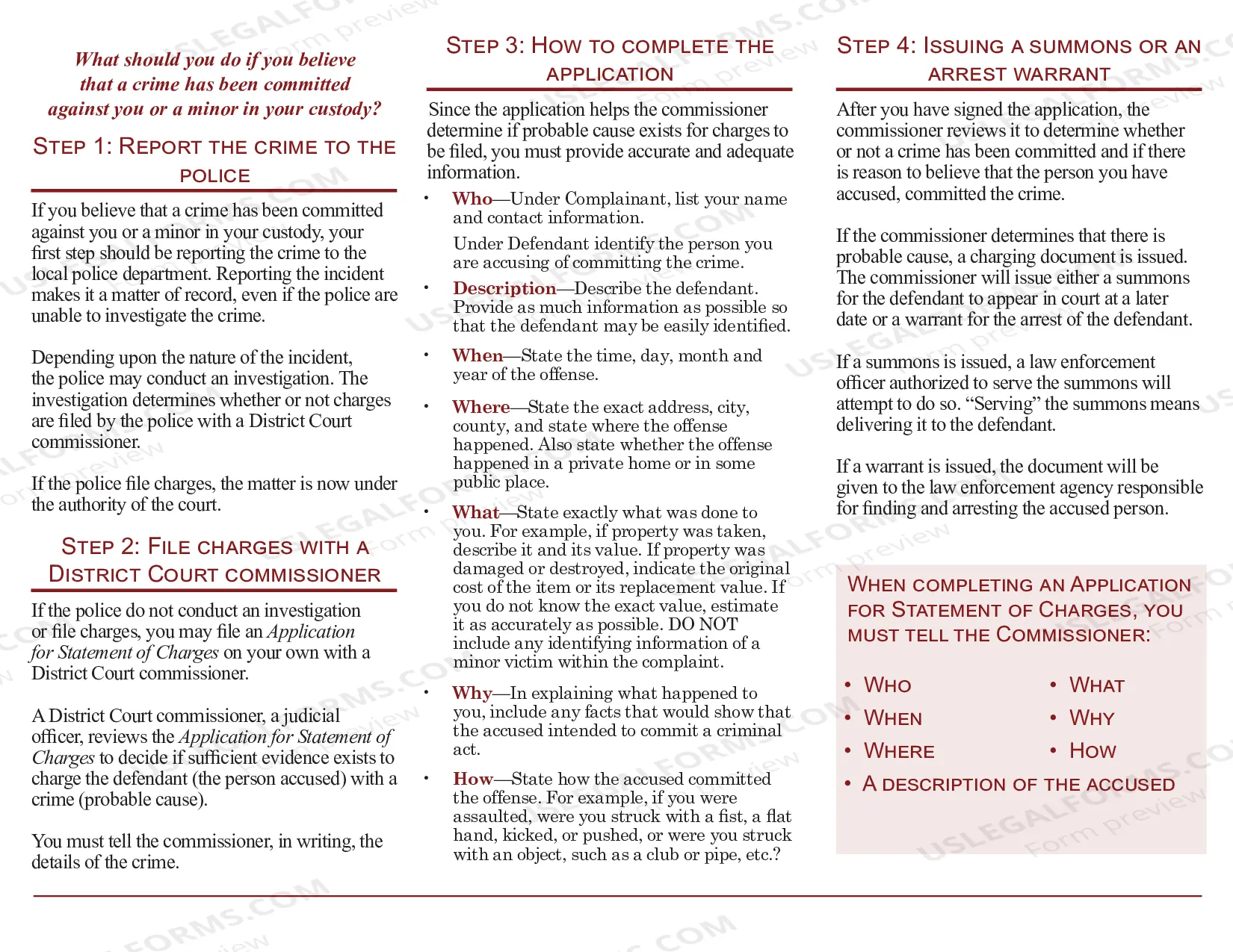 Preview Criminal Information Brochure for Complainant