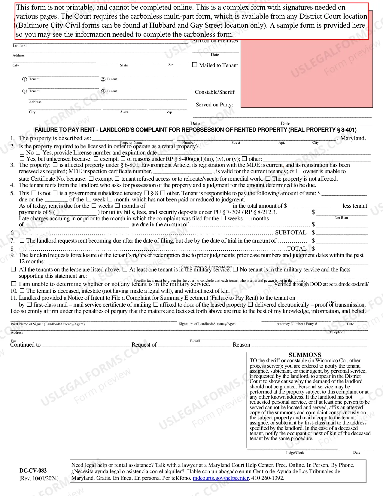 Preview Failure to Pay Rent / Landlord's Complaint for Repossession of Rented Property (Bilingual - Spanish Format)